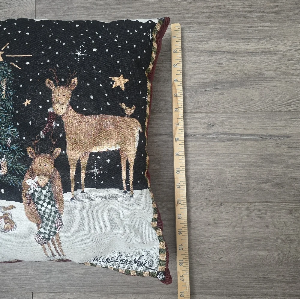 Christmas VTG Valorie Evers Wenk Reindeer Starry Night Tapestry Accent Pillow